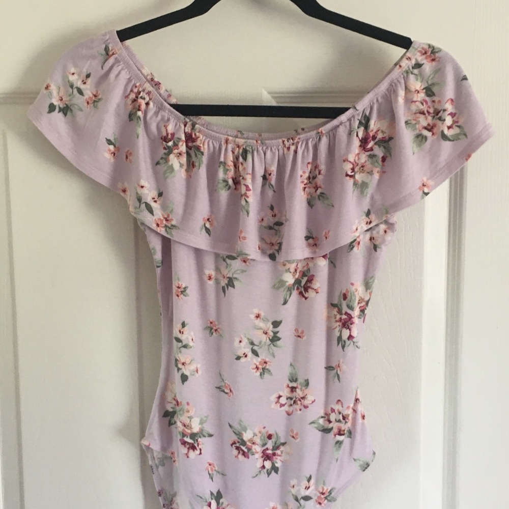 Floral Lavender Body Suit off the shoulder small